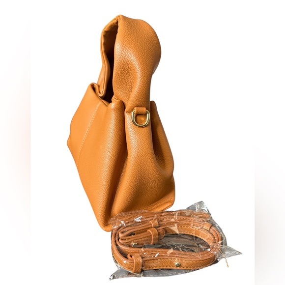 NEW Small Vinyl Bag with handle and crossbody strap. Carmel Color - Picture 7 of 10